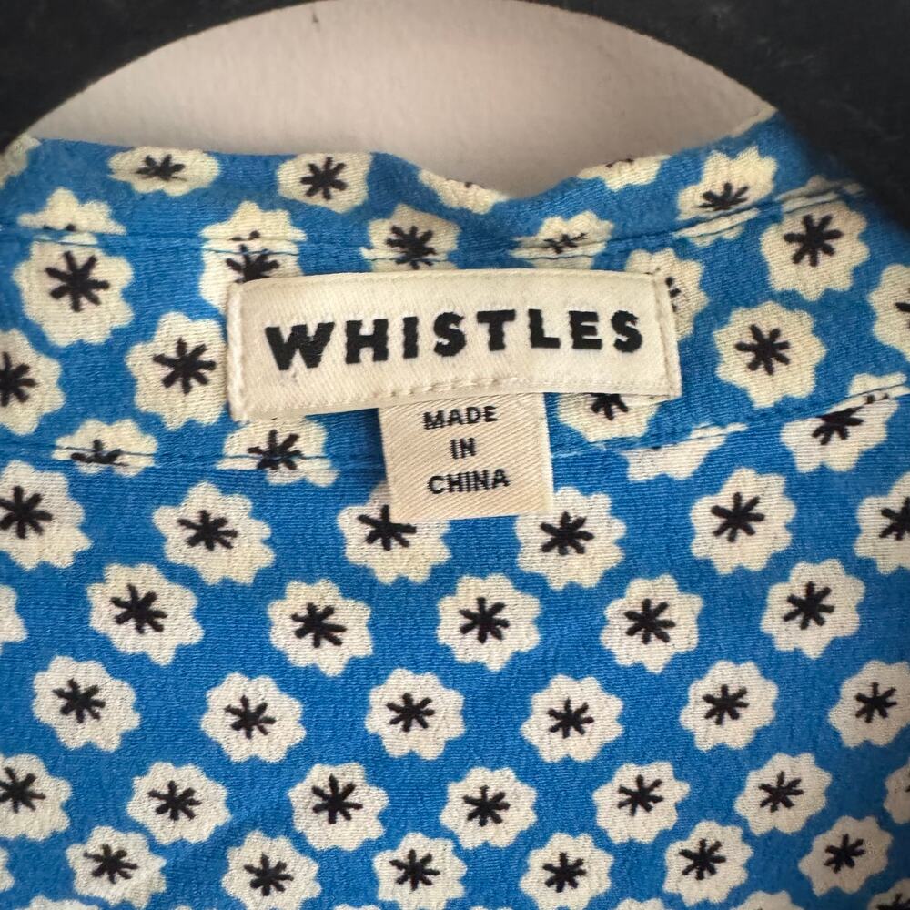 Whistles Astrix Floral Midi Dress Blue Button Front High Slit Short Sleeve Sz 12 - Picture 7 of 10
